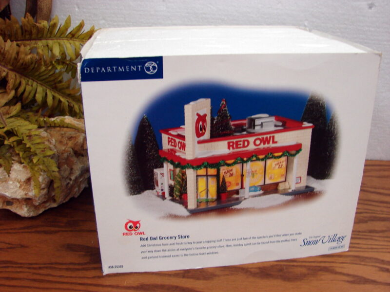 Dept 56 Snow Village Red Owl Grocery New in Box w/ Light, Moose-R-Us.Com Log Cabin Decor