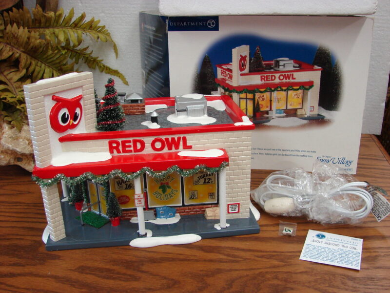 Dept 56 Snow Village Red Owl Grocery New in Box w/ Light, Moose-R-Us.Com Log Cabin Decor