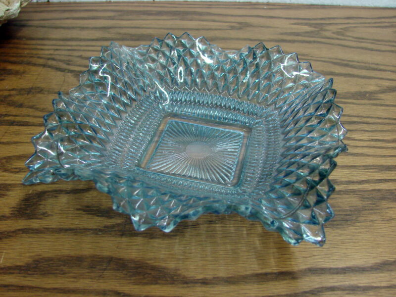 Vintage Indiana Glass Ruffled Diamond Point Trinket Dish Blue, Moose-R-Us.Com Log Cabin Decor