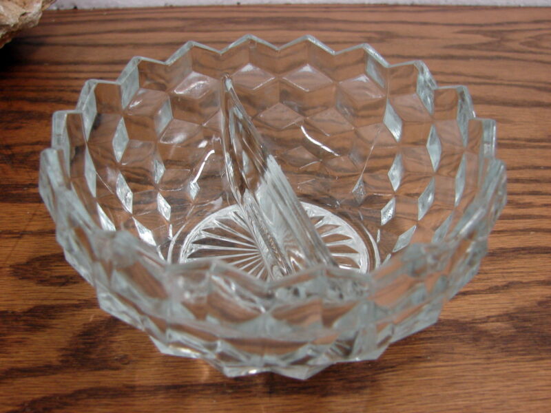 Vintage Cubist Fostoria American Clear Cubist Small Divided Round Bowl Olives, Moose-R-Us.Com Log Cabin Decor