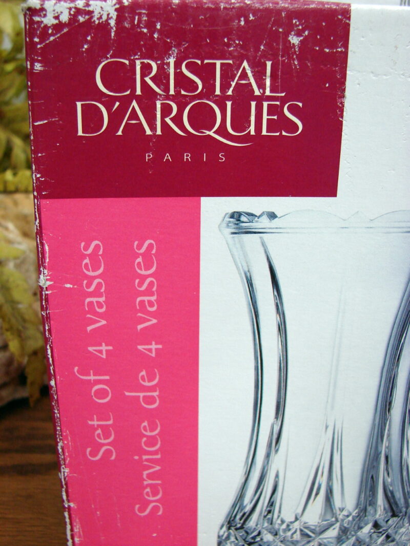 Cristal d&#8217;Arques Paris 24% Crystal Vase Set of 4 Variety in Original Box, Moose-R-Us.Com Log Cabin Decor