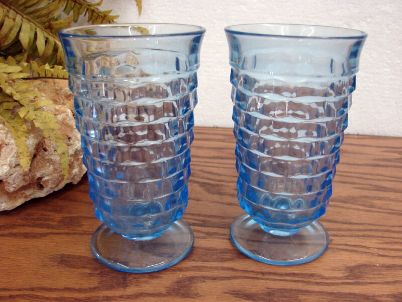 Vintage Indiana Fostoria American Ice Blue Footed Tumbler Cubist Set/2, Moose-R-Us.Com Log Cabin Decor