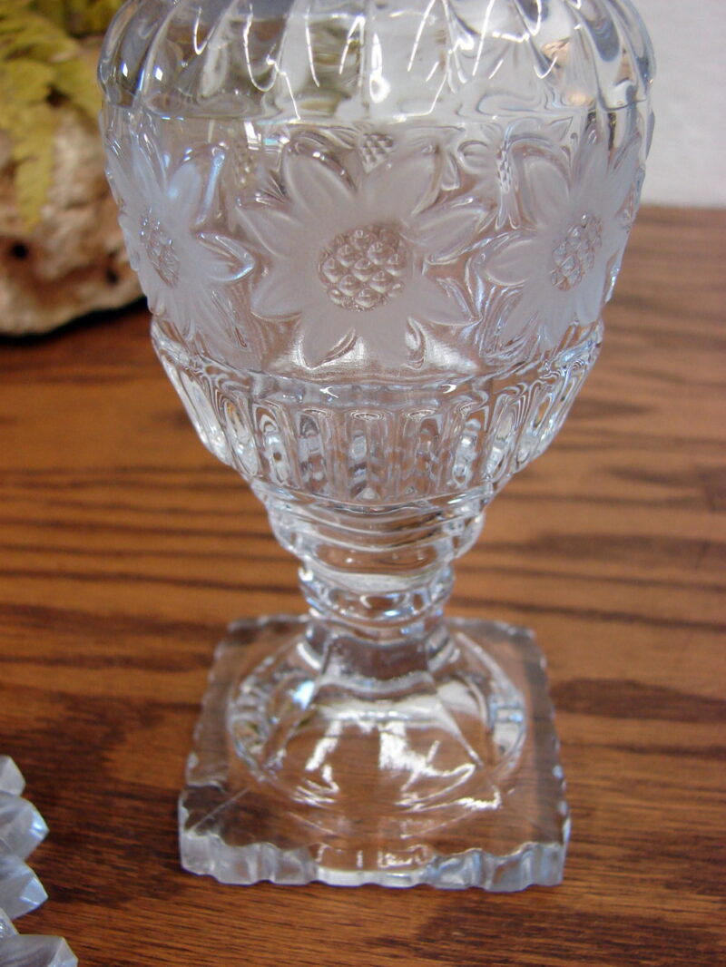 Set/2 Vintage Imperial Glass Crystal Sunflower Perfume w/ Glass Stopper 10&#8243;, Moose-R-Us.Com Log Cabin Decor