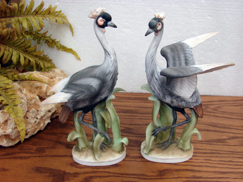 Pair of Vintage Porcelain Lefton Crested Crane 1058A 1058B Hand Painted, Moose-R-Us.Com Log Cabin Decor