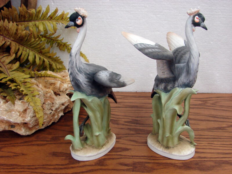 Pair of Vintage Porcelain Lefton Crested Crane 1058A 1058B Hand Painted, Moose-R-Us.Com Log Cabin Decor