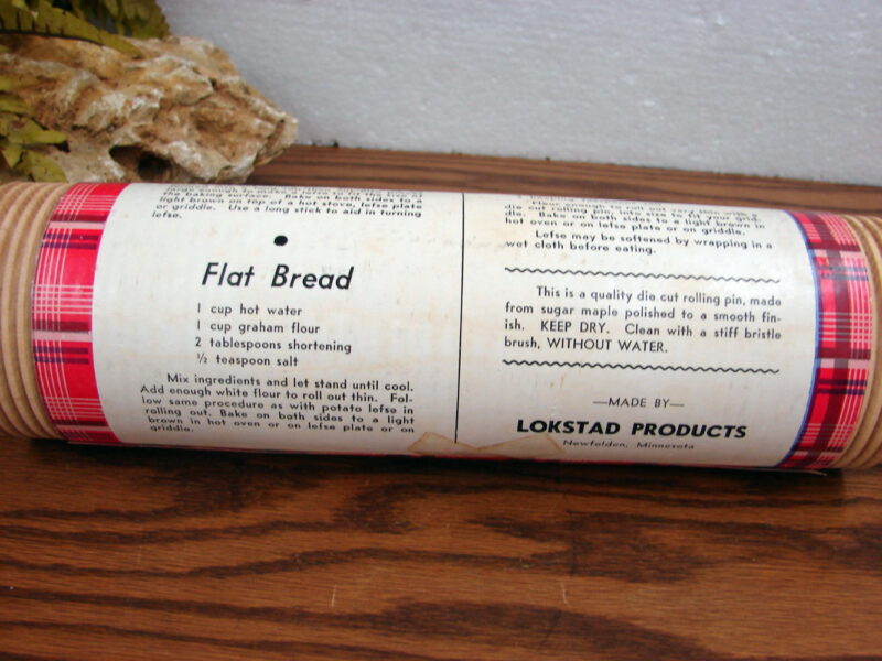 New Vintage Swedish Lokstad Lefse Rolling Pin Grooved Cross Cut Maple Wood Tags, Moose-R-Us.Com Log Cabin Decor