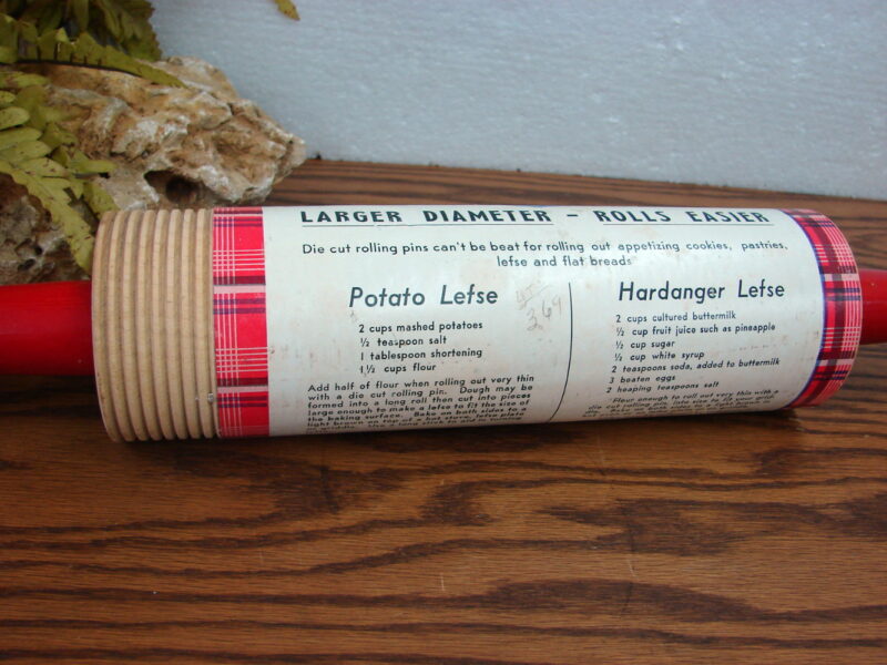 New Vintage Swedish Lokstad Lefse Rolling Pin Grooved Cross Cut Maple Wood Tags, Moose-R-Us.Com Log Cabin Decor