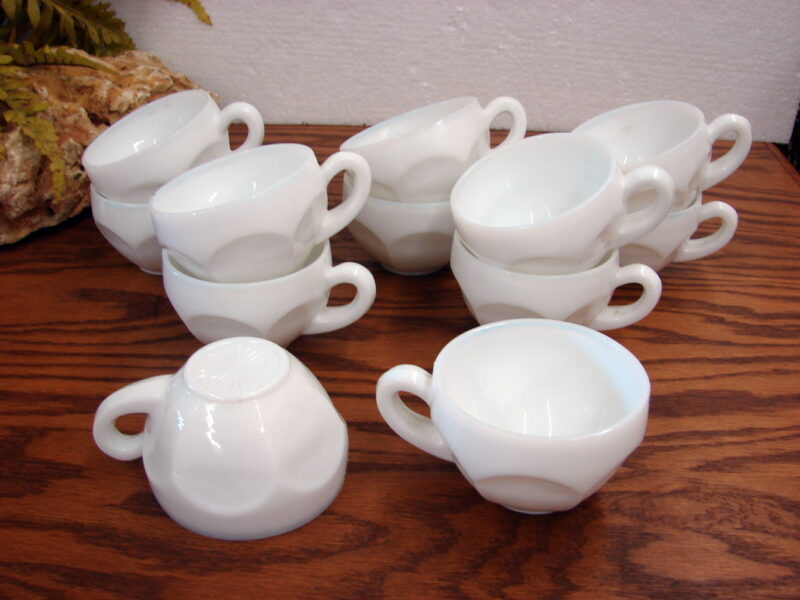 Vintage Milk Glass Arch Panel Punch Snack Set Mugs Set/12, Moose-R-Us.Com Log Cabin Decor