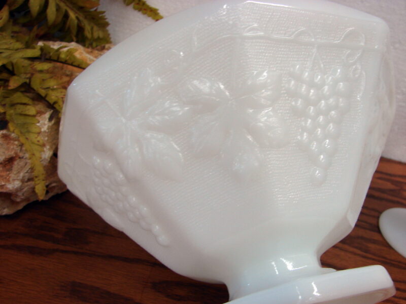 Vintage Milk Glass Footed Pedestal Grape Pattern Vase &#038; Compote, Moose-R-Us.Com Log Cabin Decor