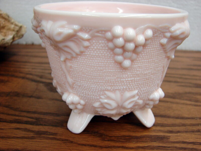 Vintage Jeanette Pink Milk Glass Grape Pattern Footed Candy Dish No Lid, Moose-R-Us.Com Log Cabin Decor