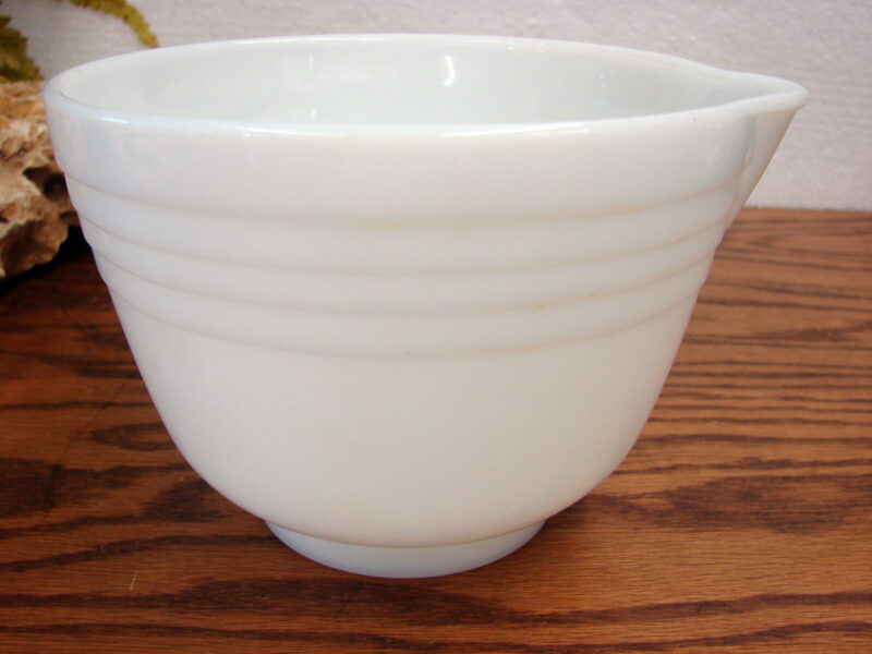 Vintage PYREX Hamilton Beach White Milk Glass Stand Mixing Bowl Spout, Moose-R-Us.Com Log Cabin Decor