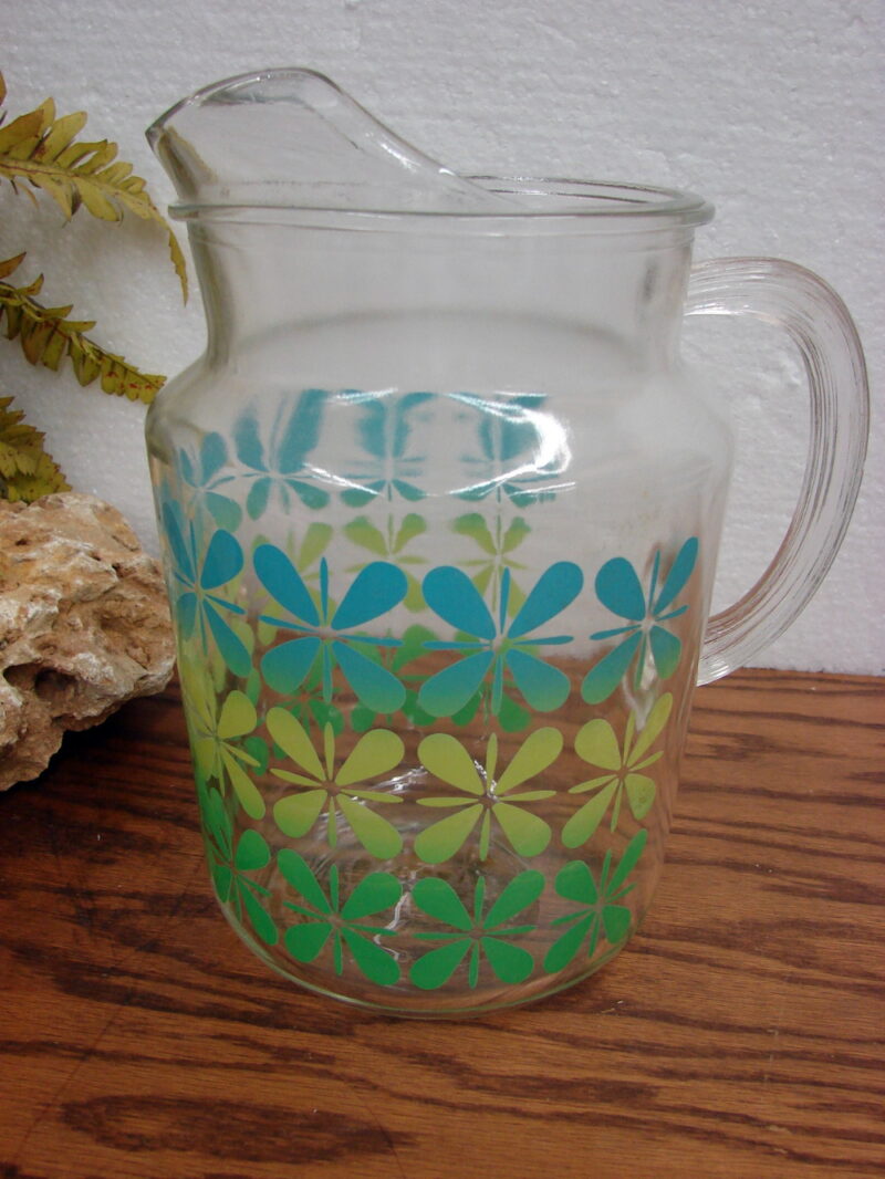 Vintage Federal Glass Mod Flower Power Pitcher Retro Summer Water Cocktail, Moose-R-Us.Com Log Cabin Decor