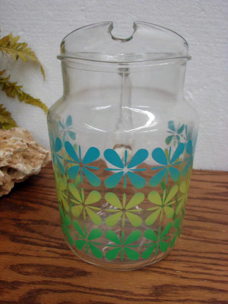 Vintage Federal Glass Mod Flower Power Pitcher Retro Summer Water Cocktail, Moose-R-Us.Com Log Cabin Decor