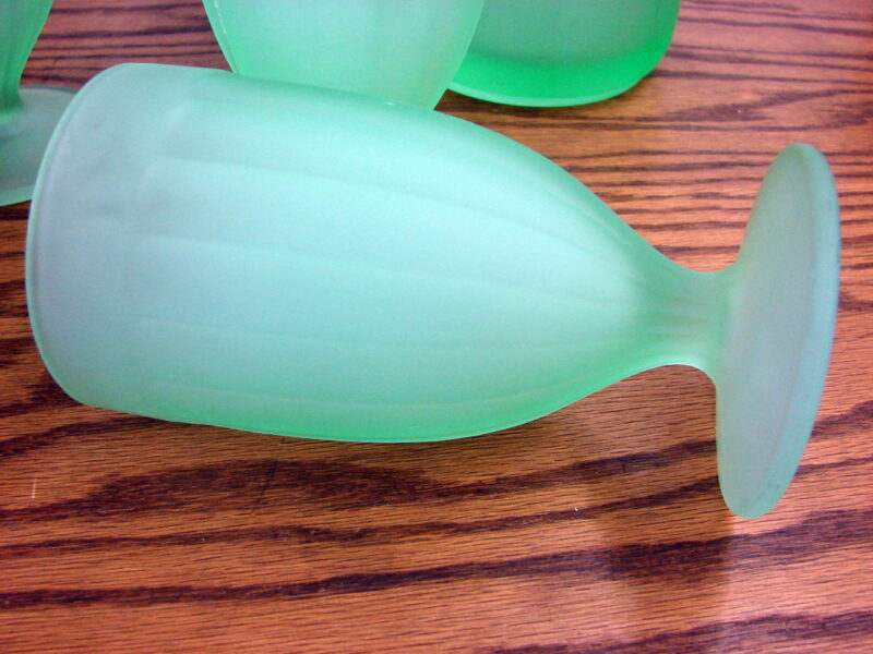 Vintage Indiana Glass Green Satin Jadeite Tiara Pitcher 4 Footed Goblets, Moose-R-Us.Com Log Cabin Decor