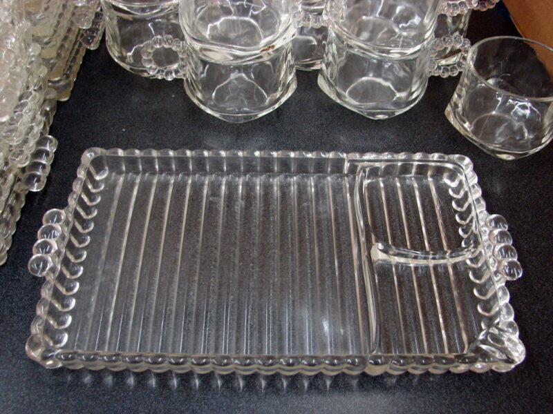 Set/4 Vintage MCM Hazel Atlas Sip Smoke Snack Luncheon Tray Set Ball and Rib, Moose-R-Us.Com Log Cabin Decor