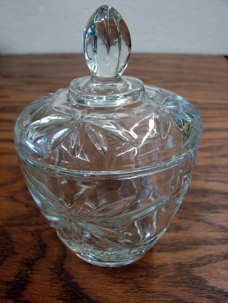 Vintage Anchor Hocking Clear Glass Star of David Sugar Bowl w/ Lid, Moose-R-Us.Com Log Cabin Decor