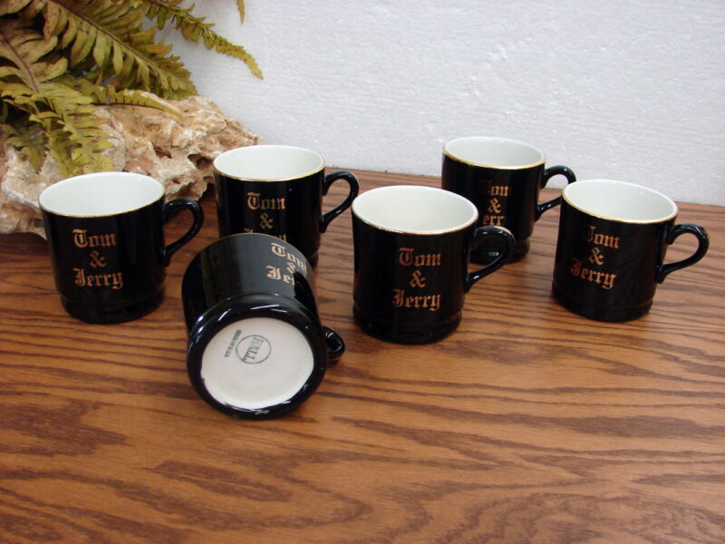 Vintage Hall China Tom &#038; Jerry Eggnog Black Gold Mug Set/6, Moose-R-Us.Com Log Cabin Decor