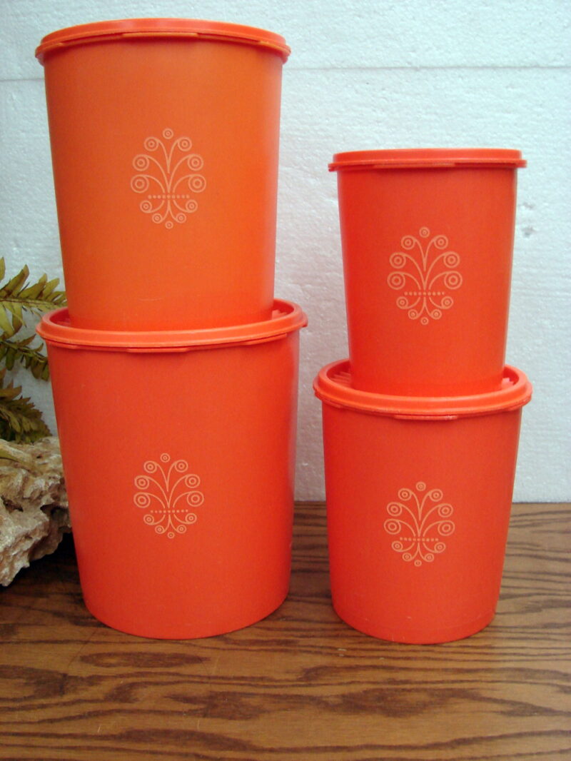 Vintage Tupperware Orange Nesting Servalier Canisters Kitchen Storage Set/4, Moose-R-Us.Com Log Cabin Decor