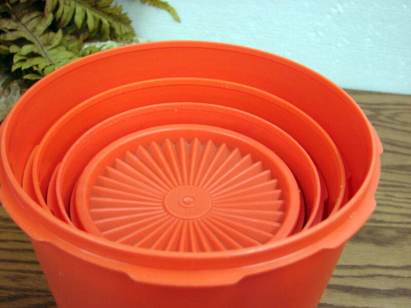 Vintage Tupperware Orange Nesting Servalier Canisters Kitchen Storage Set/4, Moose-R-Us.Com Log Cabin Decor