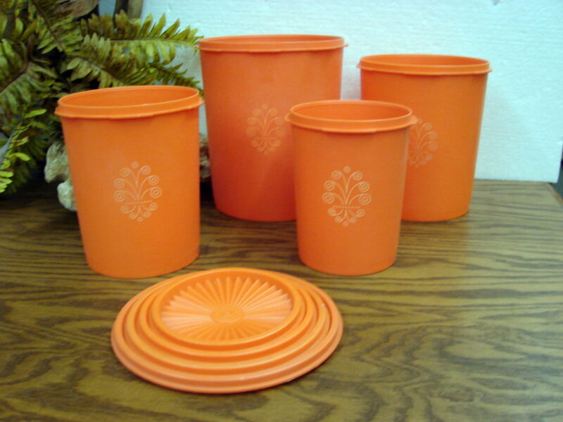 Vintage Tupperware Orange Nesting Servalier Canisters Kitchen Storage Set/4, Moose-R-Us.Com Log Cabin Decor