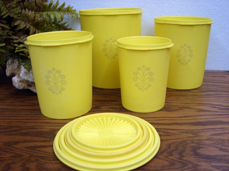 Vintage Tupperware Yellow Nesting Servalier Canisters Kitchen Storage Set/4, Moose-R-Us.Com Log Cabin Decor