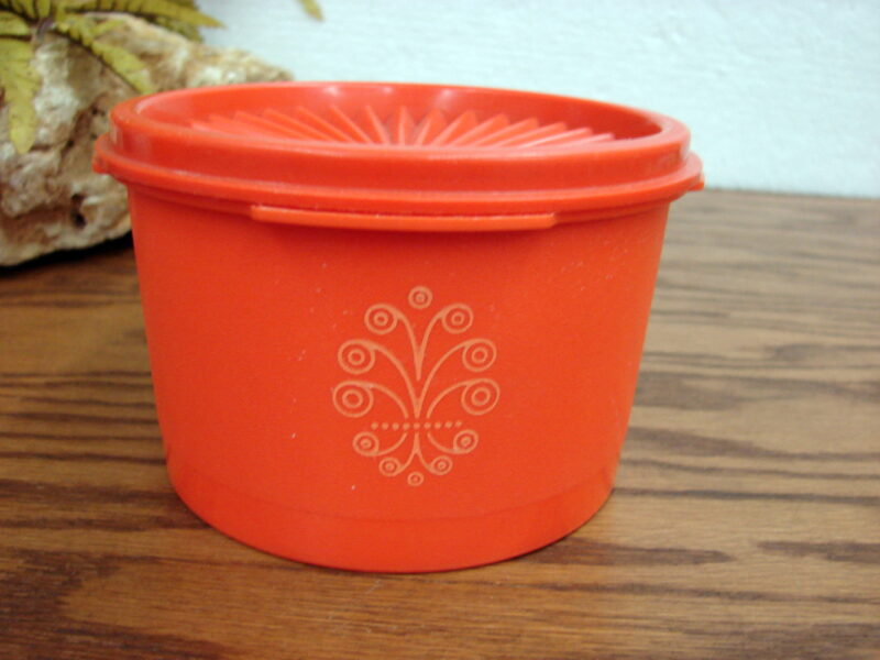 Vintage Tupperware Servalier Canister #1297 Orange, Moose-R-Us.Com Log Cabin Decor