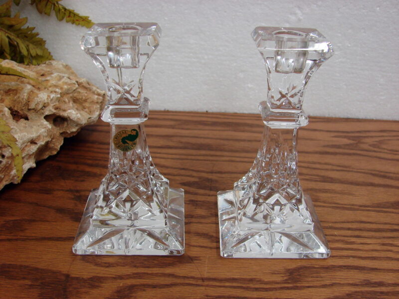 Set/2 Vintage Waterford Lismore Crystal 6” Candlestick Holders Sticker Like New, Moose-R-Us.Com Log Cabin Decor