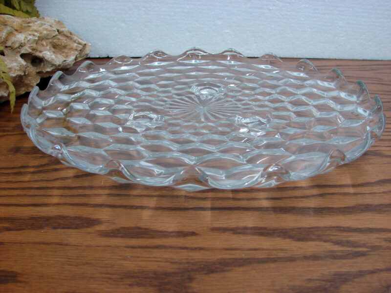 Vintage Crystal Fostoria American Cubist 12&#8243; Rolled Edge Footed Platter, Moose-R-Us.Com Log Cabin Decor