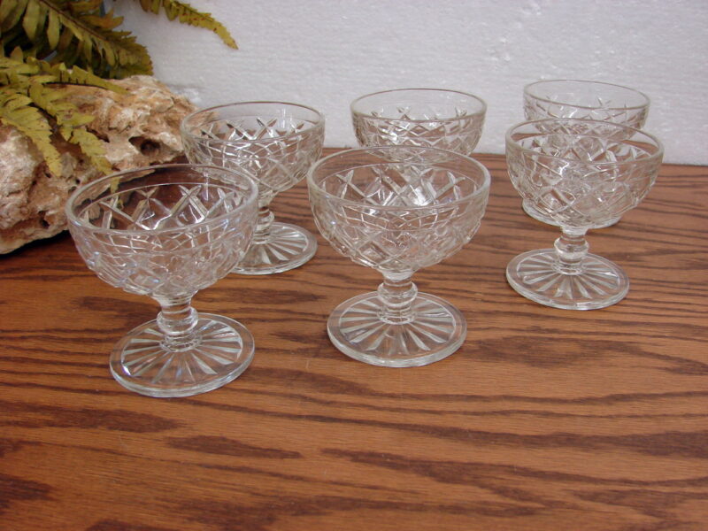 Set/6 Vintage Retro Anchor Hocking Waterford Waffle Sherbet Desert Glasses, Moose-R-Us.Com Log Cabin Decor