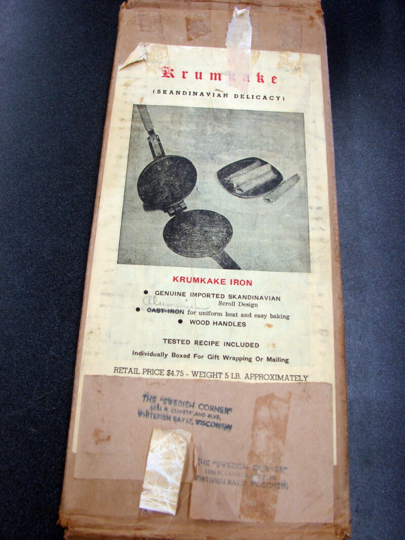 Antique Scandinavian Krumkake Cookies Iron Gladd Co Original Box, Moose-R-Us.Com Log Cabin Decor