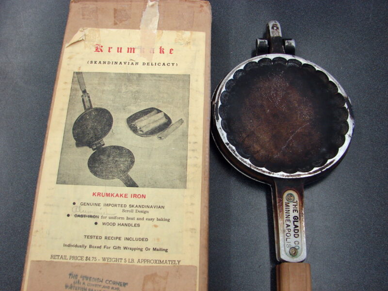 Antique Scandinavian Krumkake Cookies Iron Gladd Co Original Box, Moose-R-Us.Com Log Cabin Decor