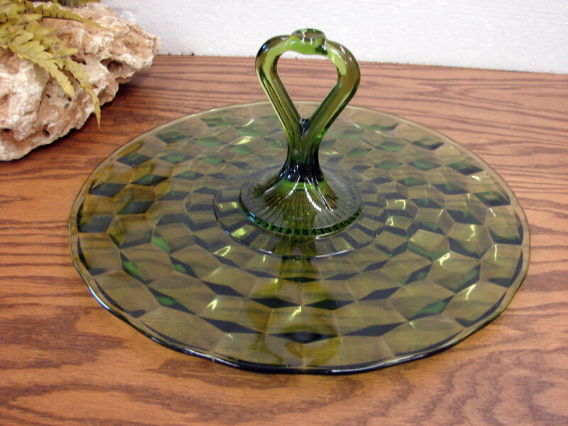 Vintage Cubist Colony Whitehall Green Avocado Tidbit Sandwich Tray, Moose-R-Us.Com Log Cabin Decor