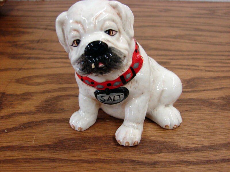 Vintage Pottery French Bulldog Red Collar Salt Shaker Only, Moose-R-Us.Com Log Cabin Decor