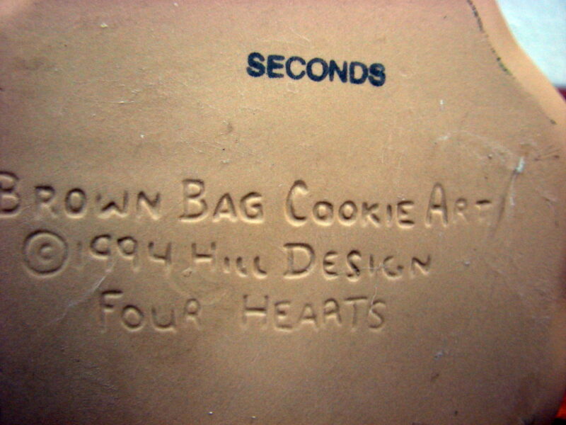 1994 Brown Bag Cookie Art Stoneware Four Hearts Cookie Mold Seconds w/ Recipes, Moose-R-Us.Com Log Cabin Decor