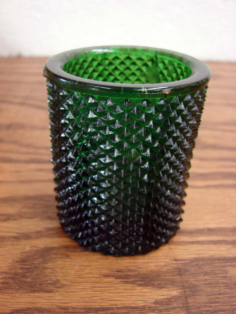 Vintage Retro Emerald Green Diamond Cut Votive Candle Holder, Moose-R-Us.Com Log Cabin Decor