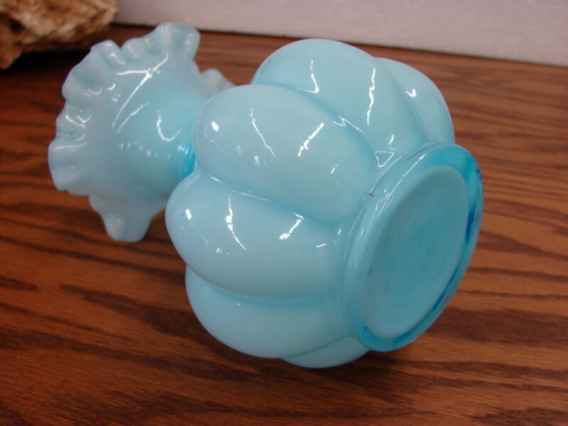 Vintage Fenton Light Blue Frosted Melon Ruffle Top Vase, Moose-R-Us.Com Log Cabin Decor