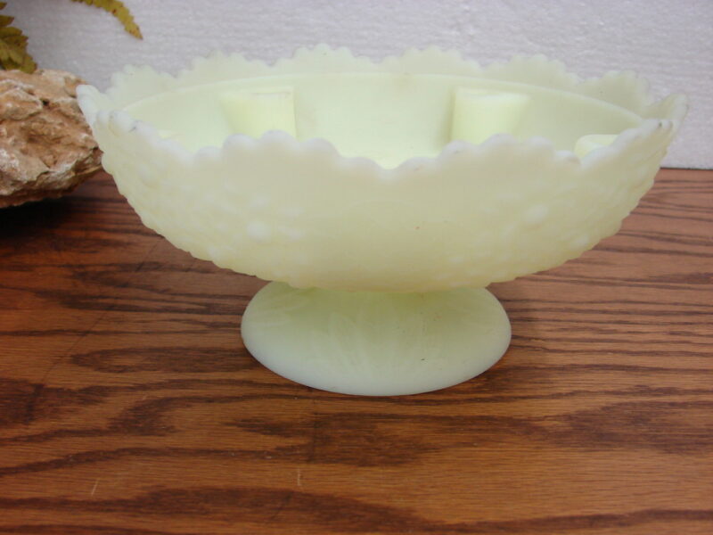 Vintage Fenton Custard Uranium Satin Pedestal Candle Bowl, Moose-R-Us.Com Log Cabin Decor