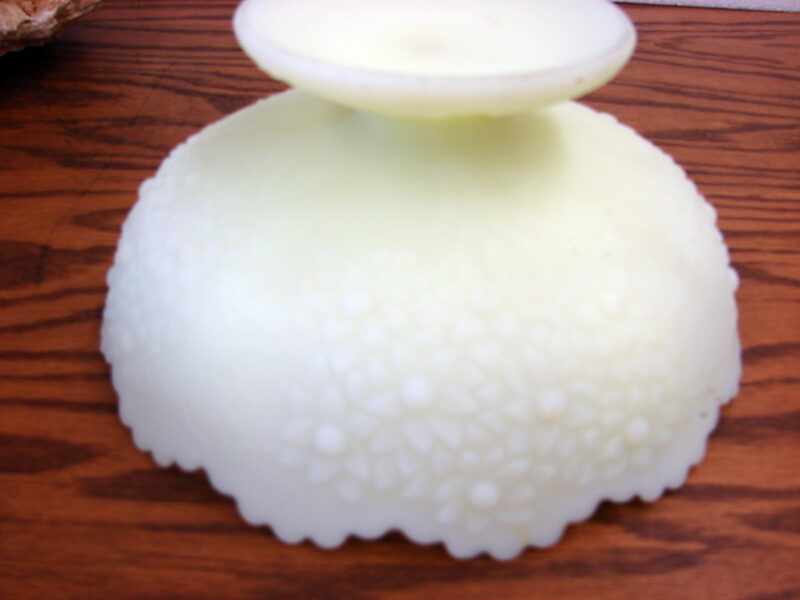 Vintage Fenton Custard Uranium Satin Pedestal Candle Bowl, Moose-R-Us.Com Log Cabin Decor