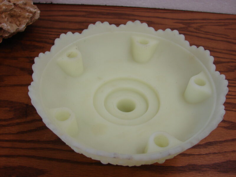 Vintage Fenton Custard Uranium Satin Pedestal Candle Bowl, Moose-R-Us.Com Log Cabin Decor