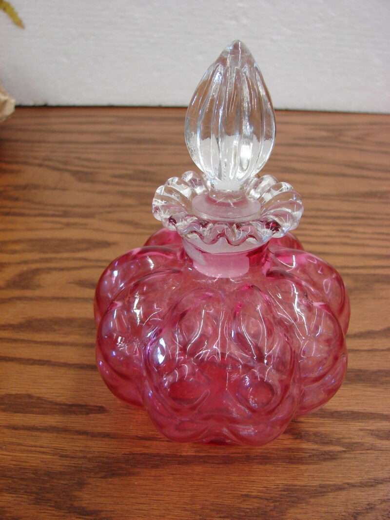 Vintage Fenton Cranberry Diamond Optic Ruby Overlay Perfume w/ Stopper, Moose-R-Us.Com Log Cabin Decor