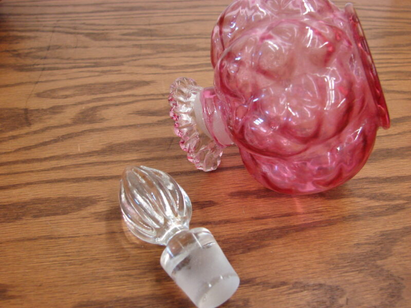 Vintage Fenton Cranberry Diamond Optic Ruby Overlay Perfume w/ Stopper, Moose-R-Us.Com Log Cabin Decor