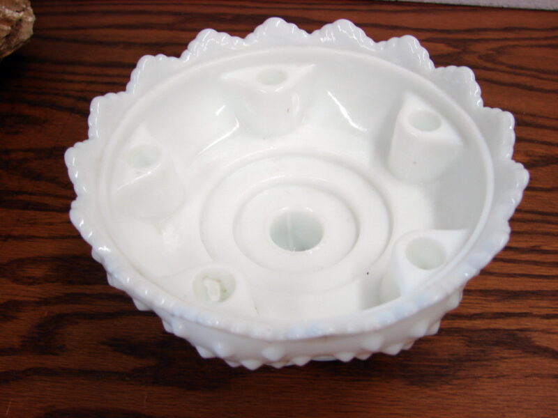 Vintage Fenton White Milk Glass Hobnail Pedestal Candle Bowl, Moose-R-Us.Com Log Cabin Decor