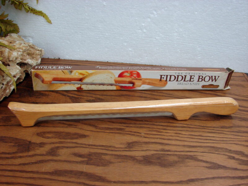 Brand New Mountain Woods Original Wooden Fiddle Bow Bread Knife w/ Box, Moose-R-Us.Com Log Cabin Decor