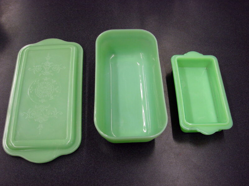 Vintage Fire King Green Jadeite Small Loaf Pan Refrigerator Dish, Moose-R-Us.Com Log Cabin Decor