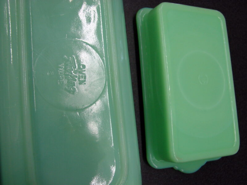 Vintage McKee Green Glass Jadeite Butter Bottom Only 5 1/2 x 3&#8243;, Moose-R-Us.Com Log Cabin Decor