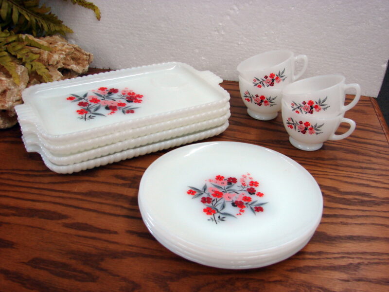 Vintage Fire King Primrose Snack Set and Desert Plates 12 pc Set, Moose-R-Us.Com Log Cabin Decor