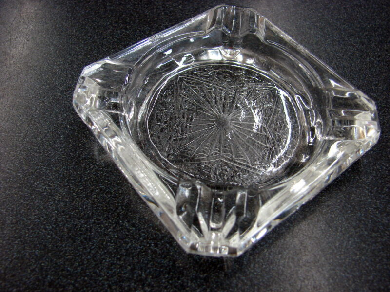 Vintage Retro Crystal Glass Clear Ashtray w/ Geometric Impressed Design, Moose-R-Us.Com Log Cabin Decor