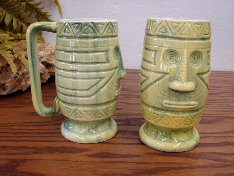 Vintage Westwood R65-C1303 Japan Tiki Mugs Set/2 Pale Green, Moose-R-Us.Com Log Cabin Decor