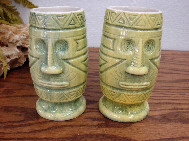 Vintage Westwood R65-C1303 Japan Tiki Mugs Set/2 Pale Green, Moose-R-Us.Com Log Cabin Decor