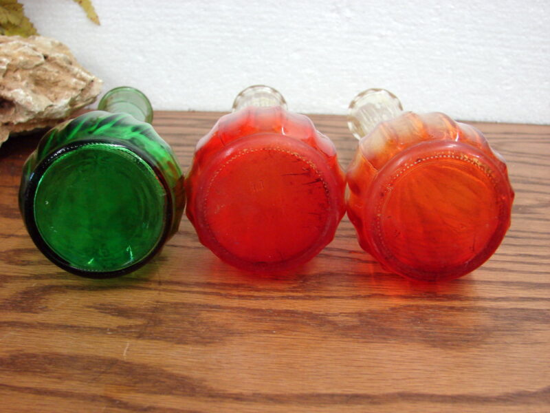 Set/3 Vintage Jeanette Hooser Glass 9&#8243; Long Stem Bud Vases Amberina Emerald, Moose-R-Us.Com Log Cabin Decor